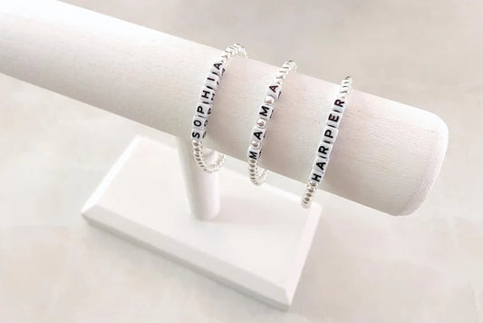 Silver Square Letter Beaded Name Bracelet