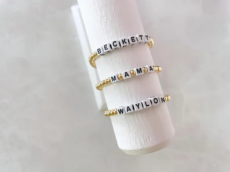 Gold Square Letter Beaded Name Bracelet
