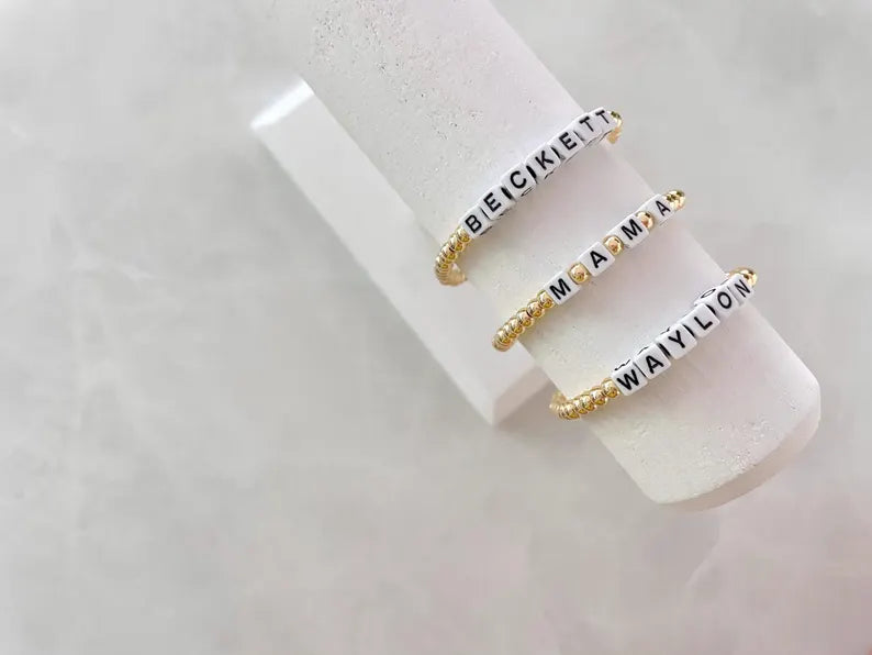 Gold Square Letter Beaded Name Bracelet