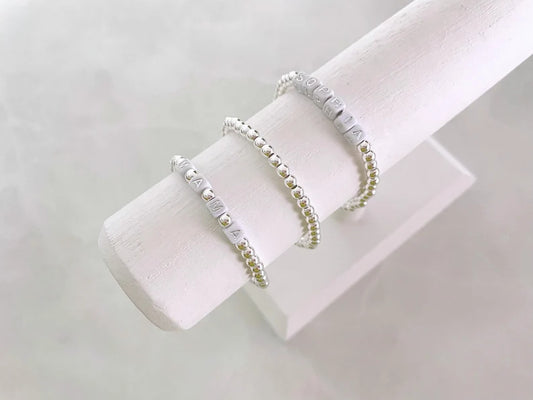 Square Letter Bead Silver Name Bracelet