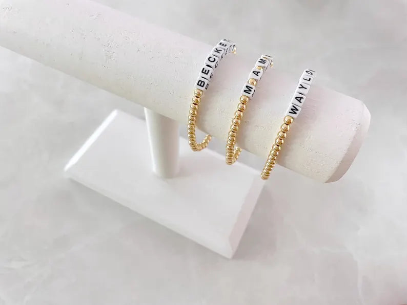 Gold Square Letter Beaded Name Bracelet