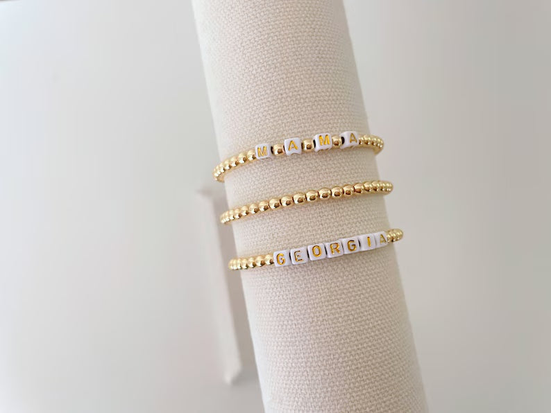 Square Letter Bead Gold Name Bracelet