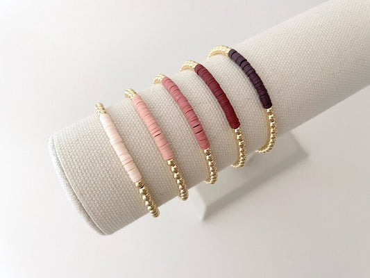 14k Gold Heishi Color Block Bracelet