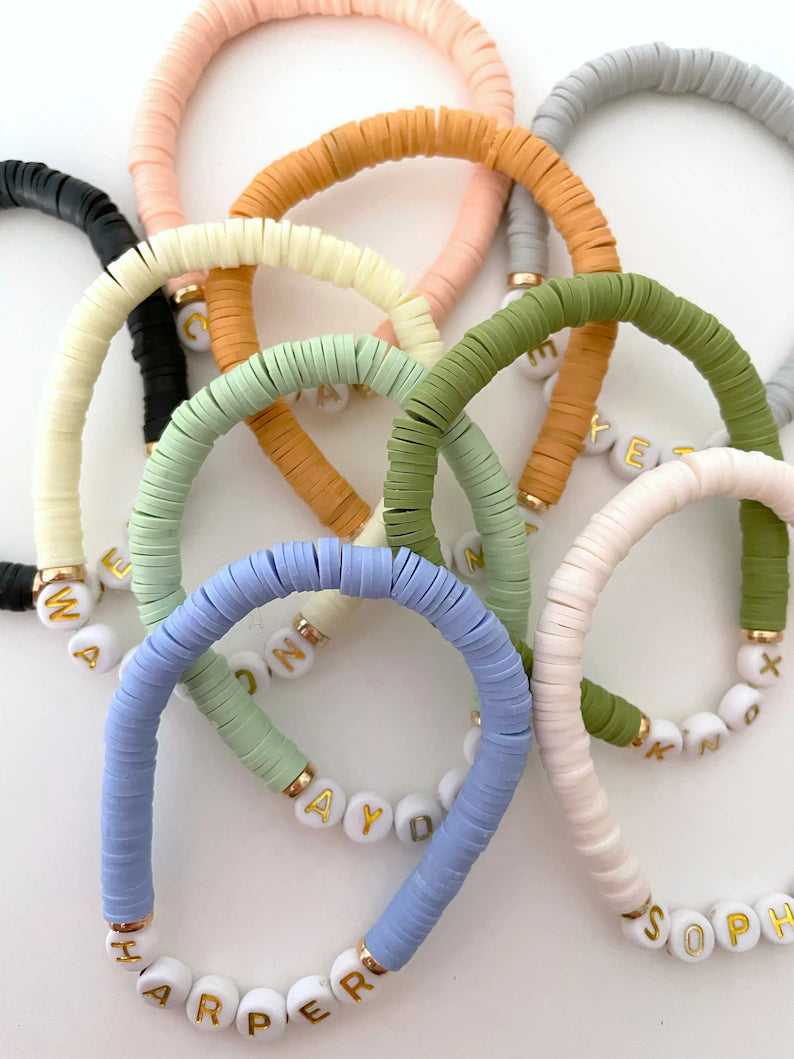 Gold Disc Heishi Name Bracelet