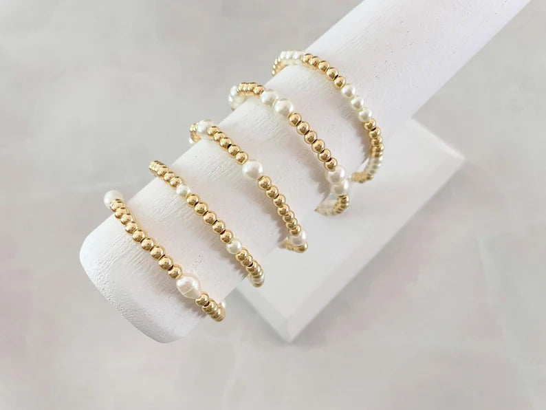 The Pearl and Gold Stacking Bracelet