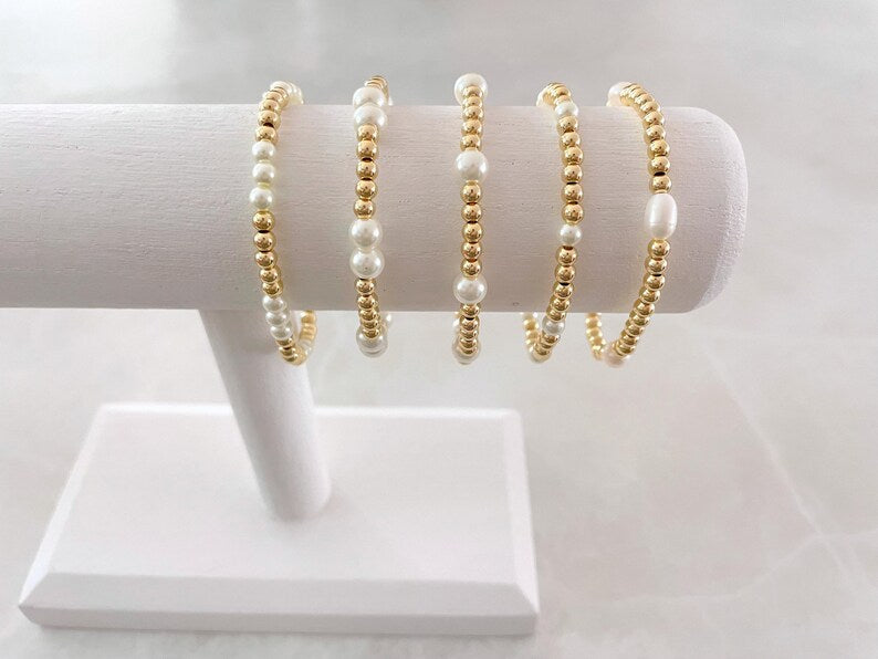 The Pearl and Gold Stacking Bracelet