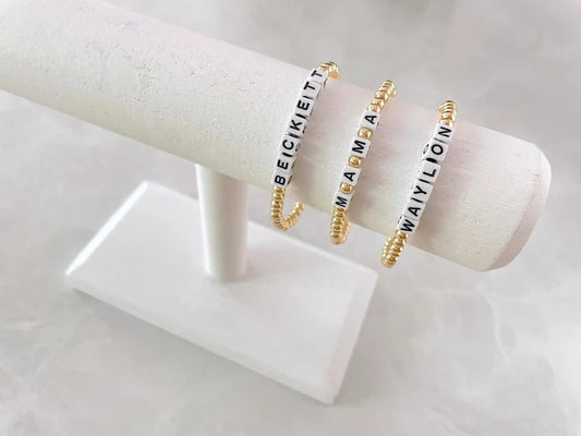 Gold Square Letter Beaded Name Bracelet