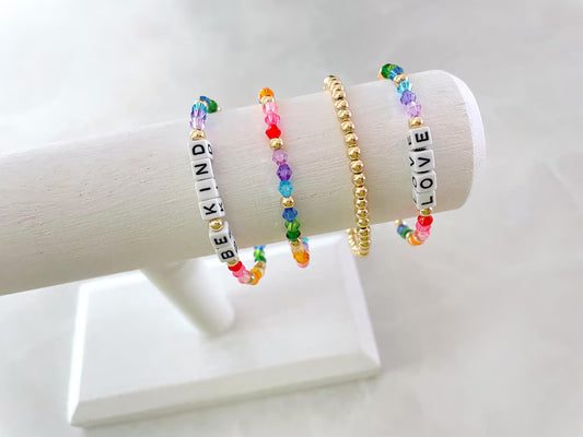 Rainbow Beaded Square Name Bracelet