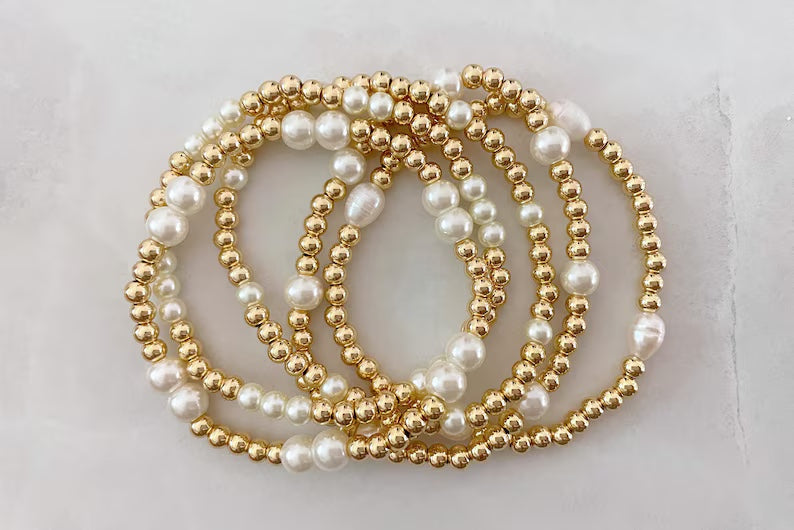 The Pearl and Gold Stacking Bracelet