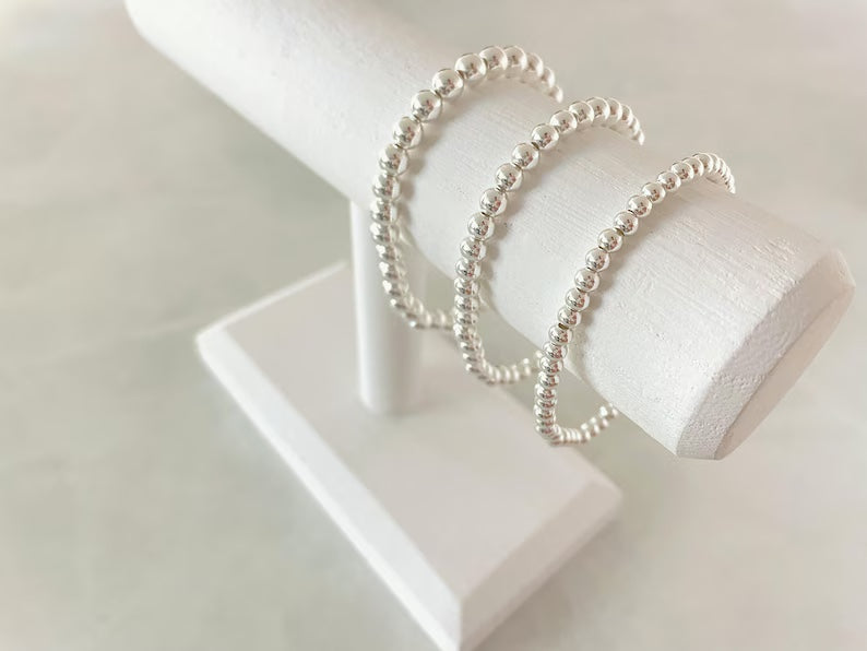 4/5/6mm Sterling Silver Plated Stacking Bracelet