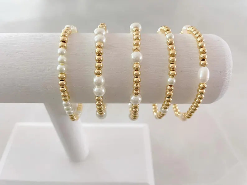 The Pearl and Gold Stacking Bracelet