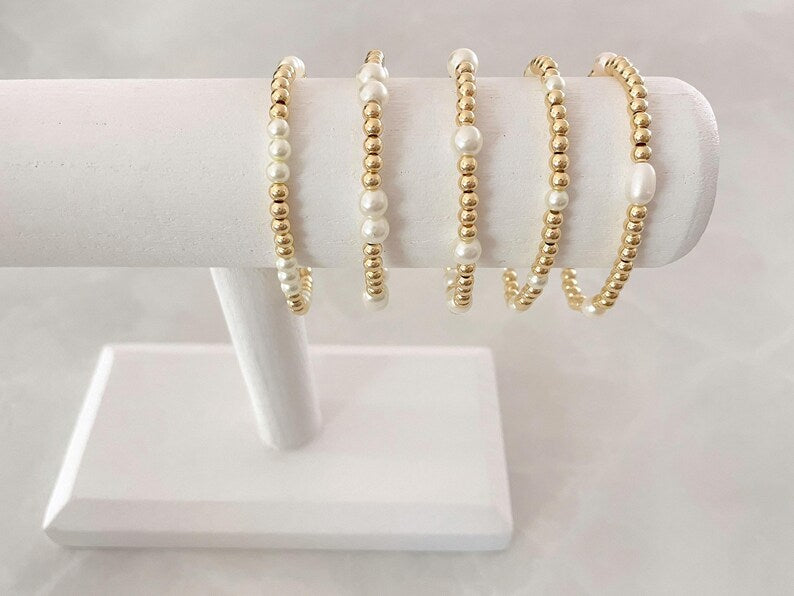 The Pearl and Gold Stacking Bracelet