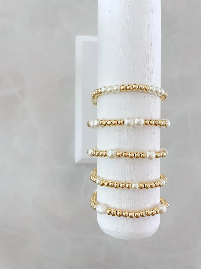 The Pearl and Gold Stacking Bracelet