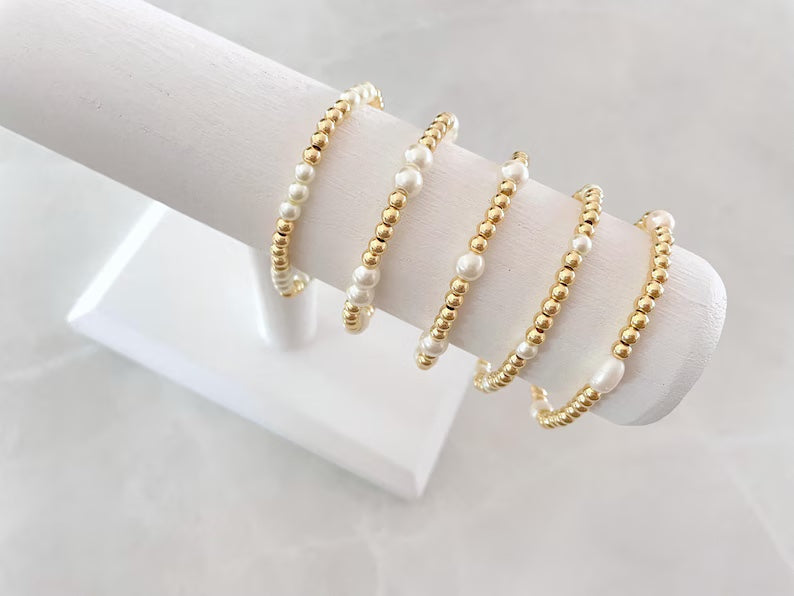 The Pearl and Gold Stacking Bracelet